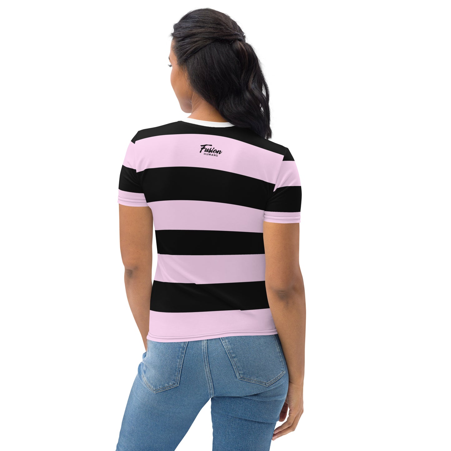 Camiseta rayas negro y rosa