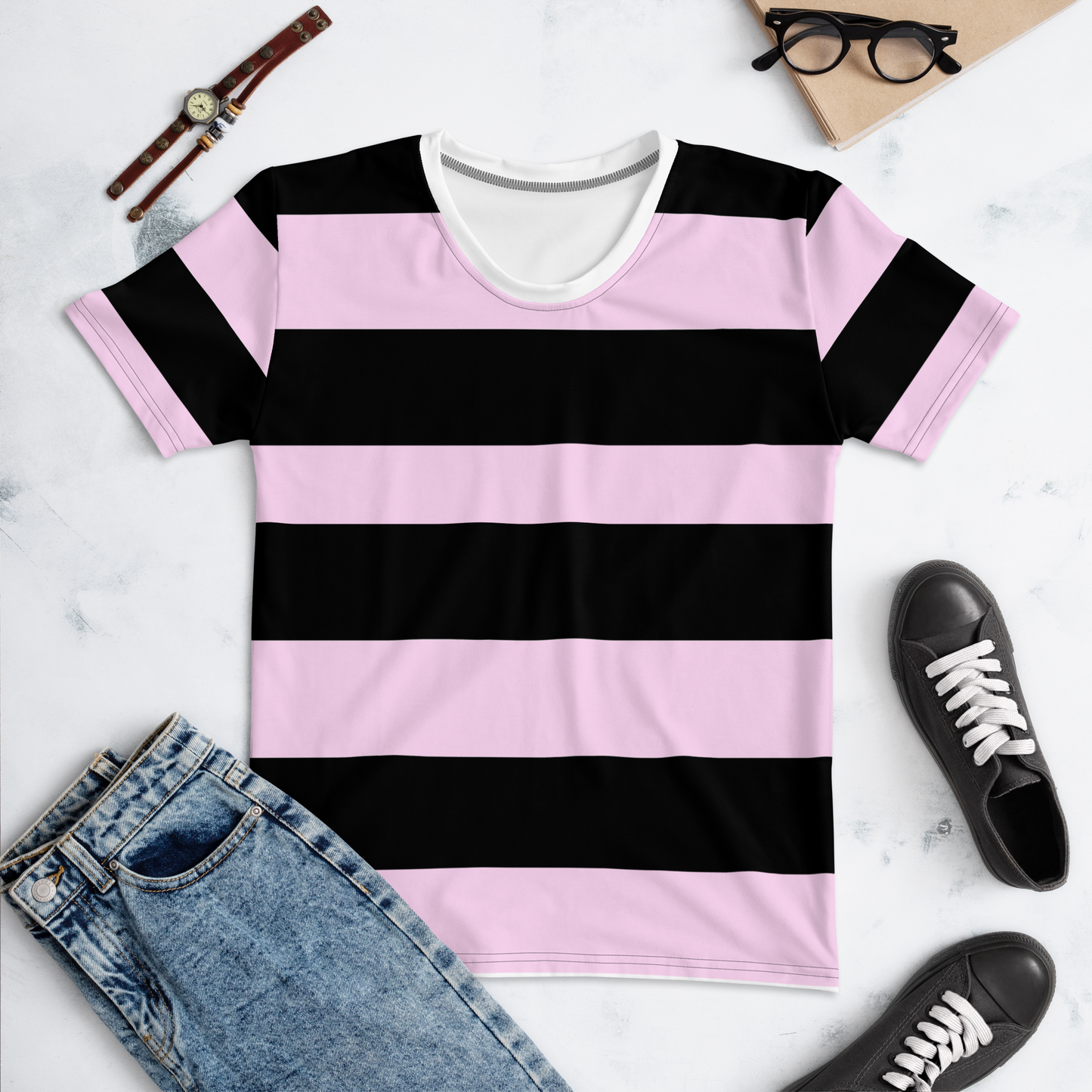 Camiseta rayas negro y rosa