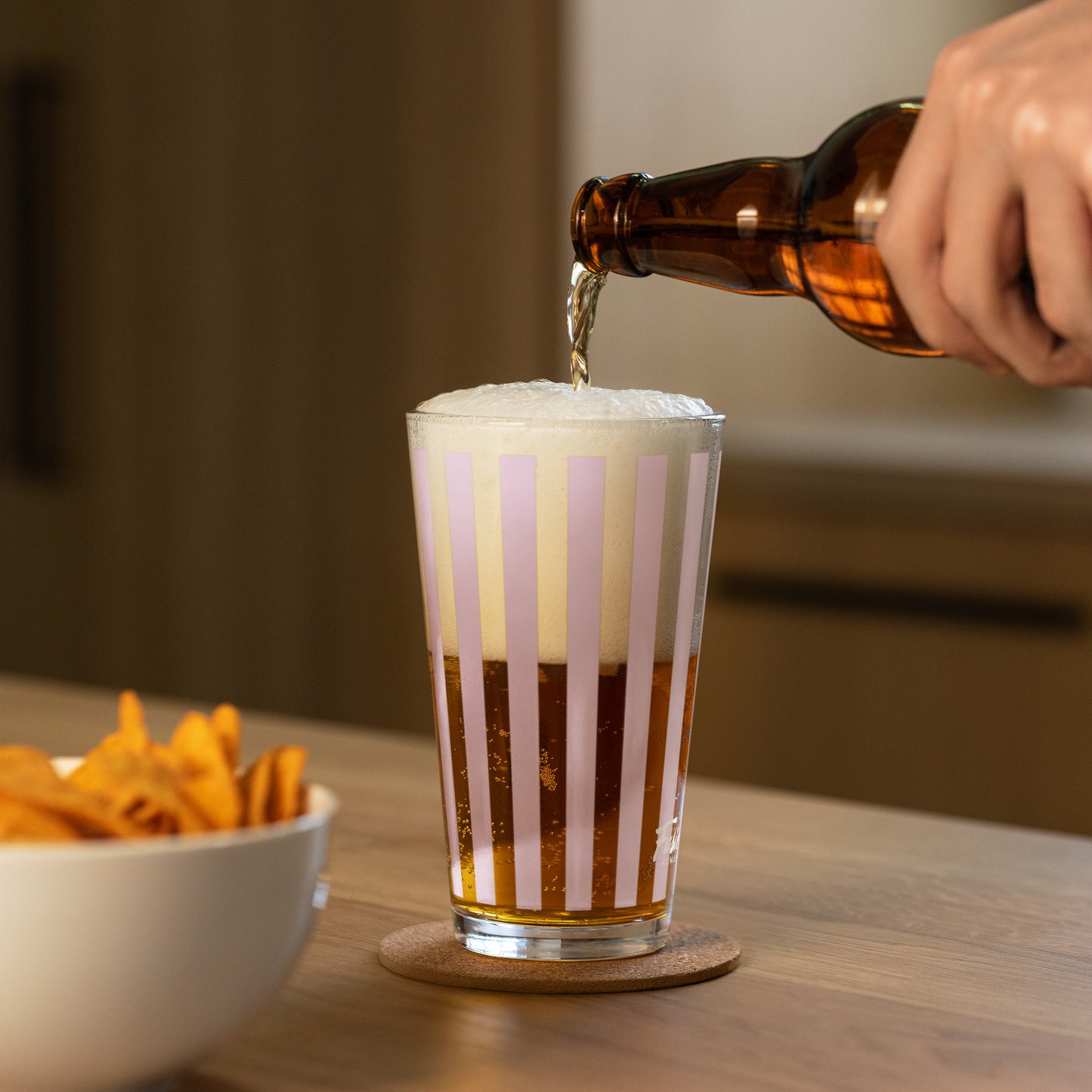 Vaso de cerveza rayas rosa